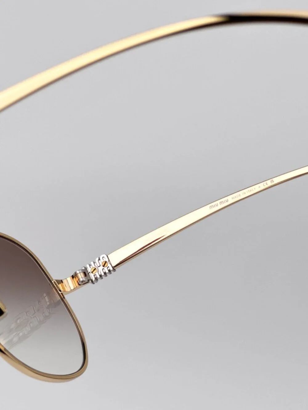 Miu Miu MUA56S 5AK90L Sunglasses – Shiny Gold Pilot Metal Frame Brown Gradient